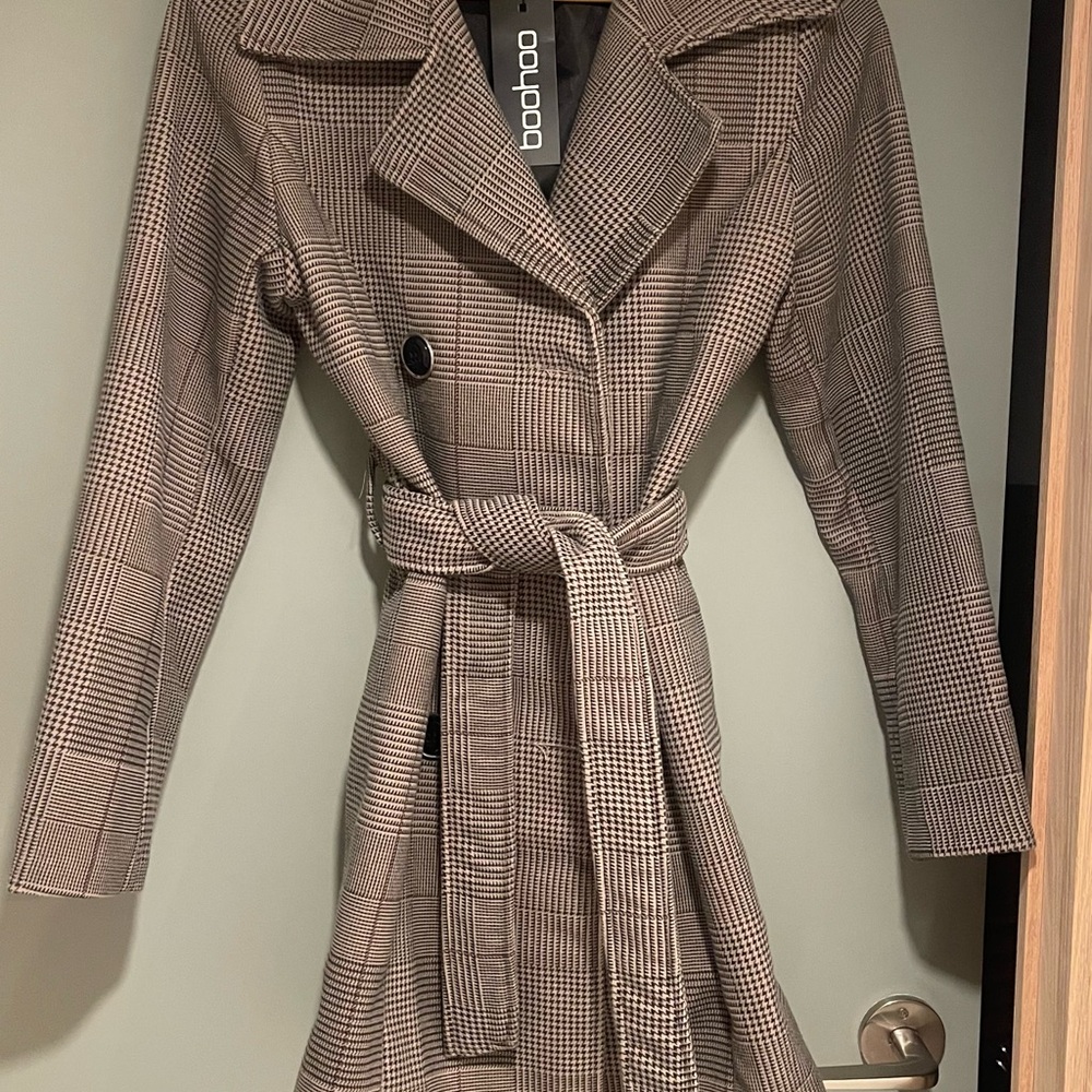 SOLD - Plaid Brown/Grey Women's Trench Coat🤎
